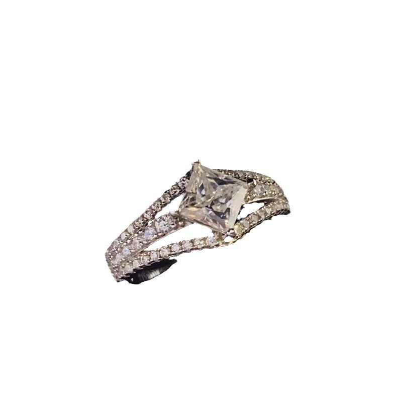 1ct Princess Square Moissanite Ring with Elegant Split-Band Design