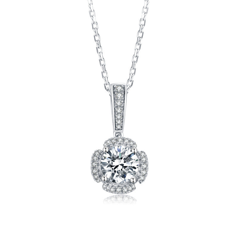 S925 Sterling Silver Moissanite Jewelry Set – 1ct Pendant Necklace & 0.5ct Stud Earrings Light Luxury Design