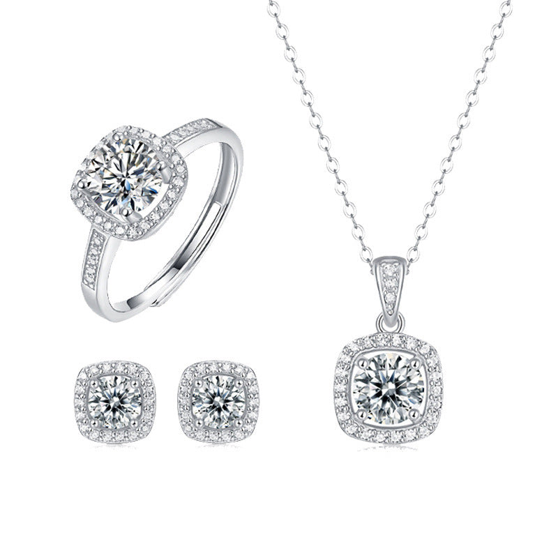 Korean Style “First Snow” 3-Piece Moissanite Jewelry Set in 925 Sterling Silver – Ring, Necklace & Earrings