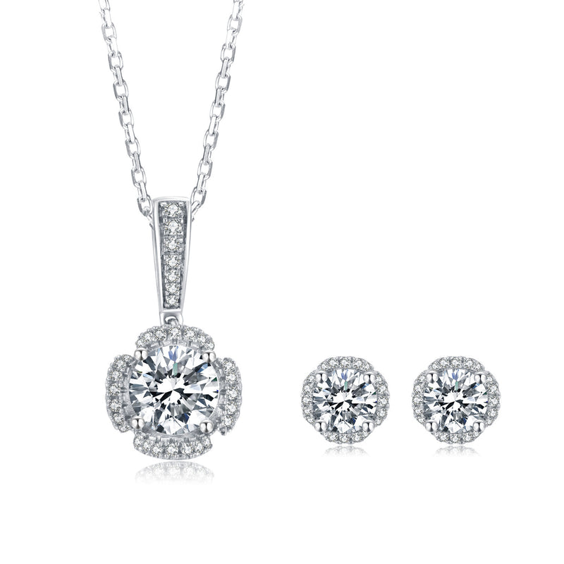 S925 Sterling Silver Moissanite Jewelry Set – 1ct Pendant Necklace & 0.5ct Stud Earrings Light Luxury Design