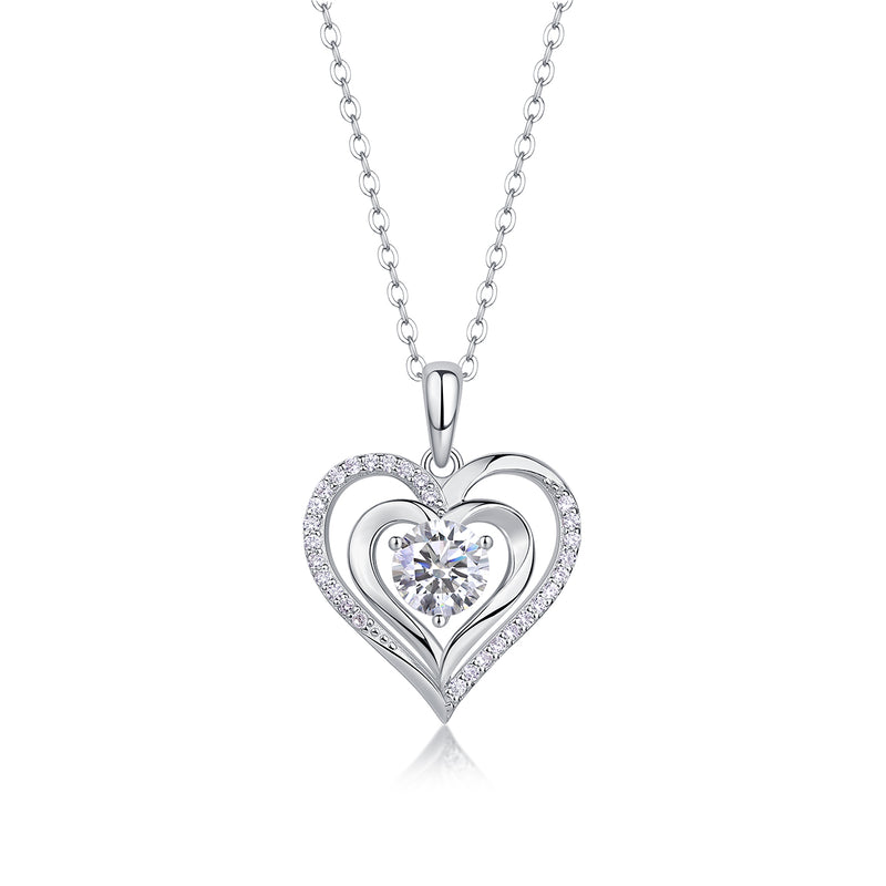 Top-Quality Moissanite Heart Pendant Necklace in S925 Sterling Silver, Platinum-Plated Light Luxury Jewelry