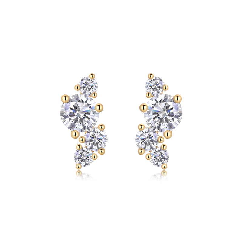 Four-Diamond Light Shadow Moissanite Stud Earrings – S925 Sterling Silver Gold-Plated Light Luxury Jewelry