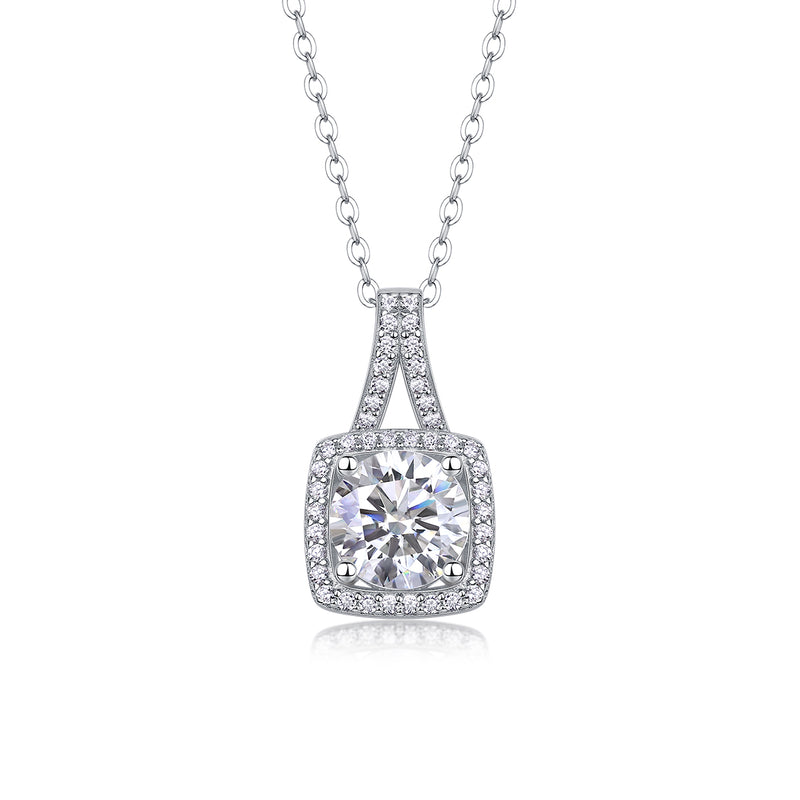 Platinum-plated S925 Sterling Silver Small Square Moissanite Pendant Necklace for Women