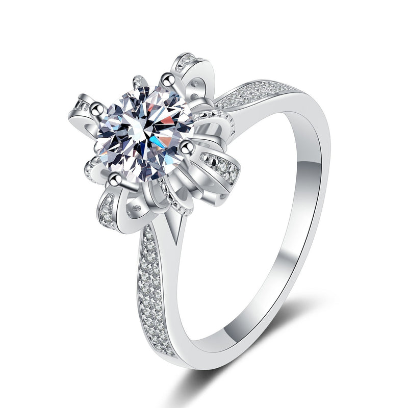 1ct Moissanite Ring in 925 Sterling Silver with Microset Floral Halo Design