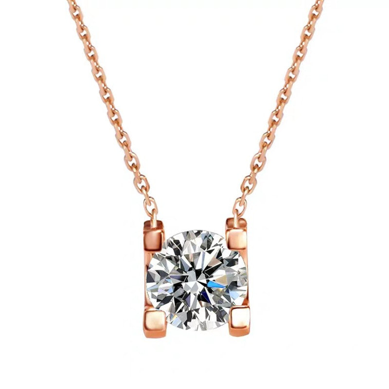 S925 Sterling Silver 2ct Moissanite Pendant Necklace – Minimalist Elegant Adjustable Chain