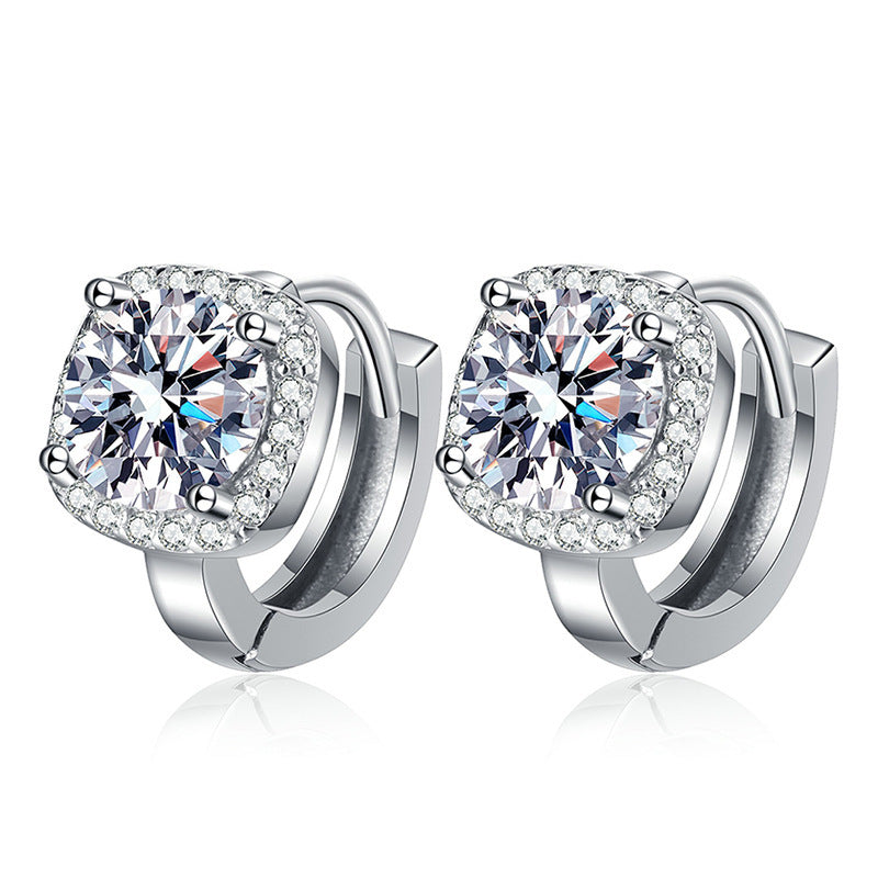 S925 Sterling Silver 1ct Moissanite Halo Stud Earrings – Classic Elegant Square Cushion Design