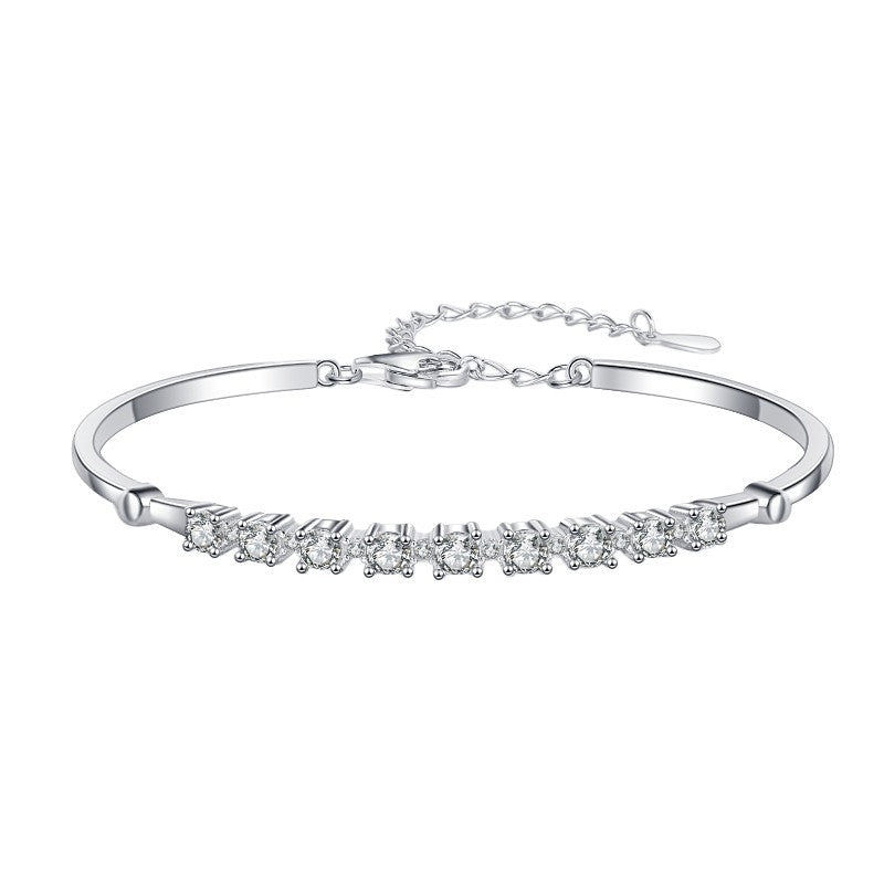 Adjustable S925 Sterling Silver Moissanite Bracelet with Gang Drill Design