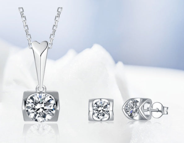 S925 Sterling Silver Moissanite Pendant Necklace Set for Women