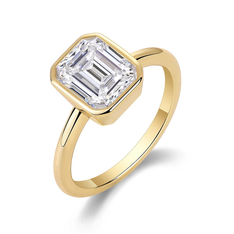 Pagoda - Set With Top-quality Octagonal Moissanite S925, Silver And Platinum-plated Diamond Wedding Ring. The Ring Can Be Inspected With A Diamond Pen