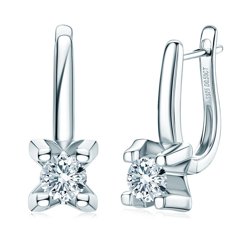 Guardian Star & Moon Moissanite Earrings in S925 Sterling Silver