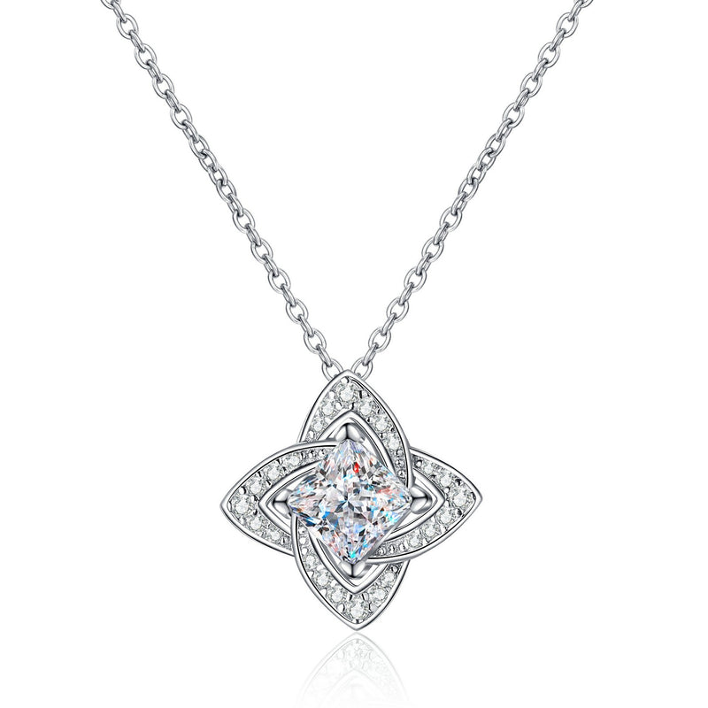 Royal Blue Moissanite Pendant Necklace in 925 Sterling Silver with White Zircon Accent – Adjustable Elegant Cross Chain