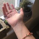 Minimalistic red fruit green leaves bracelet photo review