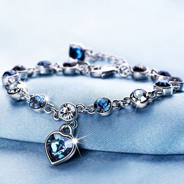 AQUAMARINE HEART BRACELET, Ice Light Blue store Bracelet, Crystal Bracelet, Heart Charm Bracelet, Love Bracelet,Blue Topaz Bridal Bangle