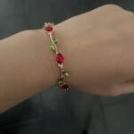 Minimalistic red fruit green leaves bracelet photo review