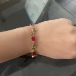 Minimalistic red fruit green leaves bracelet photo review