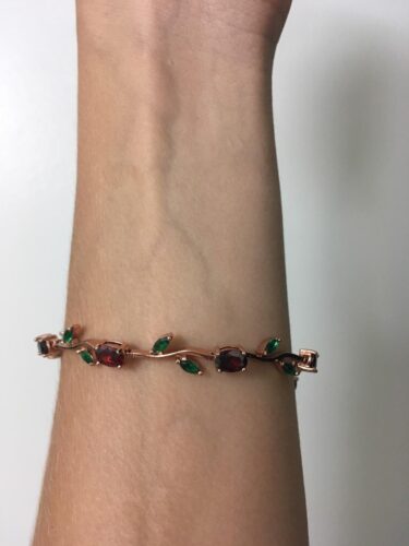 Minimalistic red fruit green leaves bracelet photo review